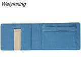Weiyinxing Sale Fashion Solid Men's Thin Bifold Money Clip Leather Wallet with A Metal Clamp Female ID Credit Card Purse Cash Holder