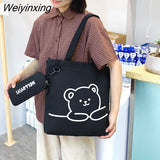 Weiyinxing Handbags Shoulder Bags Large Capacity Student Schoolbag Cartoon Bear Pattern Tote Bag Young Girls Handbag Messenger Bags