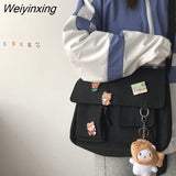 Weiyinxing Canvas Messenger Bag Women Large Capacity Crossbody Bags Outdoor School Student Book Computer Laptop Shoulder Bag