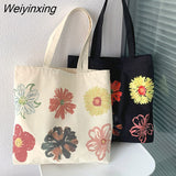 Weiyinxing Women Canvas Shopping Bags Eco Friendly Reusable Handbags Female Large Capacitry Shopping Bags Casual Foldable Shoulder Bags