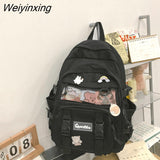 Weiyinxing New Waterproof Nylon Mesh Women Backpack Female Solid Color Badge Travel Bag College Girl Multi-pocket Schoolbag Book Bags