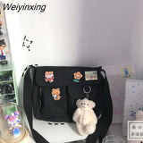 Weiyinxing Canvas Messenger Bag Women Large Capacity Crossbody Bags Outdoor School Student Book Computer Laptop Shoulder Bag