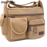 Weiyinxing Men's Canvas Shoulder Bags Large Capacity Multi Layer Men Messenger Bag Student Single Travel Shoulder Bag Male Satchel Knapsack