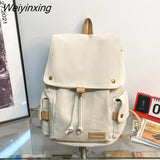 Weiyinxing Large Capacity Canvas Students Backpack Korean Japanese Pure Color Schoolbag Casual Simple Style Travel Bag Fashion Cool