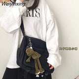 Weiyinxing Women Canvas Bag Female Buckle Zipper Messenger Bag Women High Capacity Student Solid Color Multiple Bag Travel Bag Cute Pendant