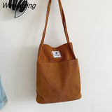 Weiyinxing New Corduroy Shoulder Bag for Women Cotton Cloth Female Student Messenger Bag Large Eco Shopping Tote Bags Canvas Handbags
