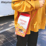 Weiyinxing Women Crossbody Bag PU Leather Pack Chic Cartoon Milk Box Shape Adjustable Shoulder Strap Magnetic Buckle Waterproof Handbag