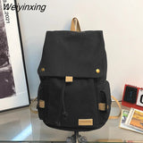 Weiyinxing Large Capacity Canvas Students Backpack Korean Japanese Pure Color Schoolbag Casual Simple Style Travel Bag Fashion Cool