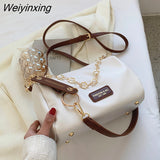 Weiyinxing Small Contrasting Colors PU Leather Bucket Crossbody Bags for Women 2023 Fashion Chain Shoulder Bag Lady Luxury Handbags