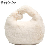 Weiyinxing Women New Luxury Handbags Plush Pouch Half Moon Underarm tote bag Shoulder bags for women Furry Handbags Totes sac a main femme