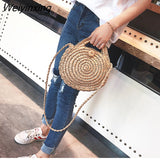 Weiyinxing Straw Bags for Women Circle Beach Handbags Summer Rattan Shoulder Bags Handmade Knitted Travel Big Totes Bag 2023 New