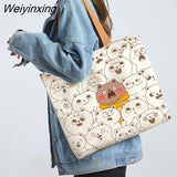 Weiyinxing Women Shopping Bags Eco Reusable Foldable Shoulder Bag Large Capacity Canvas Handbags Cartoon Bag for Women Shopping Bags