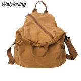 Weiyinxing Canvas Vintage Backpack Fashion Women Laptop Bags Brown Trendy Lady Small Backpack Girl Travel School Bag College Student