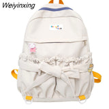 Weiyinxing Style Women Sweet Backpack Large Capacity Open Pockets Kawaii Female Bow School Bags for Teenager Girls Travel Backpacks