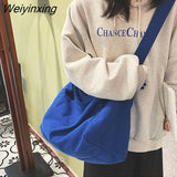 Weiyinxing Women Large Capacity Canvas Bag Female Student Bag Solid Color Shoulder Women Messenger Bag Wide Shoulder Straps Square Bag