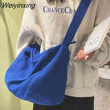 Weiyinxing Women Large Capacity Canvas Bag Female Student Bag Solid Color Shoulder Women Messenger Bag Wide Shoulder Straps Square Bag