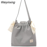 Weiyinxing Women Waterproof Nylon Large Capacity Shoulder Bag Female Bowknot Storage Bag Beach Bag Solid Color Tote Bag Student Bag