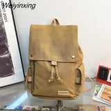 Weiyinxing Large Capacity Canvas Students Backpack Korean Japanese Pure Color Schoolbag Casual Simple Style Travel Bag Fashion Cool