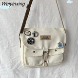 Weiyinxing Women And Men Canvas Bag Messenger Bag Large Capacity Shoulder Bag Women's Bag Metal Buckle Zipper Multiple Pockets Student Bag