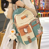 Weiyinxing New Badge Buckle Backpack Women Waterproof Color Patchwork Backpacks For Teenage Girl School Bag Fancy Student Book Bag