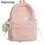 Weiyinxing Women Solid Color Nylon Backpack Bag School Book Backpack Girl Teenage Female Casual Travel Pink Large College Mochila Mujer