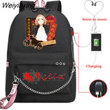 Weiyinxing Revenger Mikey Sano Manjiro Anime School Backpack Teen Girls Backpacks Travel Laptop Chain Backpack W/ Headphone USB Port