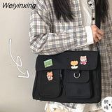 Weiyinxing Canvas Messenger Bag Women Large Capacity Crossbody Bags Outdoor School Student Book Computer Laptop Shoulder Bag