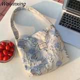 Weiyinxing Women's Bag Cheap Casual Large Capacity Shoulder Bags Shopper Canvas Fashion Harajuku Zipper Flower Print Ulzzang Handbags
