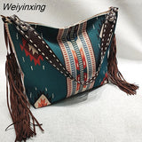 Weiyinxing Tassel Women Shoulder Bags Designer Handbags Luxury Canvas Crossbody Bag National Large Capacity Tote Big Shopper Bag