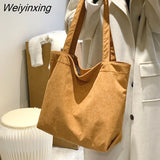 Weiyinxing Capacity Corduroy Shopping Bag Simple Art Canvas Shoulder Bag Multifunctional Leisure Retro Solid Color Women's Handbag