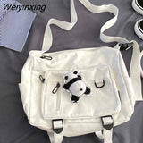 Weiyinxing Women Canvas Bag Female Buckle Zipper Messenger Bag Women High Capacity Student Solid Color Multiple Bag Travel Bag Cute Pendant