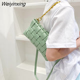 Weiyinxing Casual Leather Summer New Fashion Woven Bag Shoulder Bags for Women 2023 Solid Color Chain Lady Crossbody Handle Purses