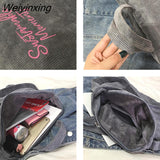 Weiyinxing New Corduroy Large-capacity Crossbody Bags for Women Literary Embroidery Tote Shoulder Bags Letter Zipper Retro Handbags