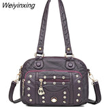 Weiyinxing Quality Soft Leather Multiple Pockets Women Handbags Luxury Small Female Shoulder Messenger Bags Designer Rivet Ladies Tote