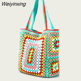 Weiyinxing Paisley Crochet Women Shoulder Bags Knitting Large Tote Bag Casual Lady Handbags Big Shopper Purses Summer Beach Bag