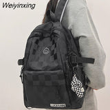 Weiyinxing Women Plaid Leisure School Bag Girl Travel Laptop Student Backpack Female Teenager Book Bags Ladies Nylon College Packet Fashion