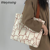 Weiyinxing Canvas Bags Handbag for Women Shopper Tote Bag Fashion Designer Bag Japanese Style Cartoon Cute Cats Small Eco Shoulder Bag