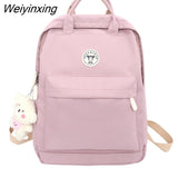 Weiyinxing Solid Color Boy College Student Schoolbag Large Capacity Canvas Washing Women Backpack Simple Fashion Teenage Girl Backpacks