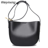 Weiyinxing Ladies Genuine Leather Bucket Handbags Luxury Designer Women Vintage Cowhide Shoulder bags Big Capacity Female Tote Bag