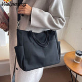 Weiyinxing One Shoulder Crossbody Bags Double Canvas Bag Female Students Pack School Bags High Capacity Women Portable Handbag