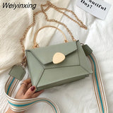 Weiyinxing Mantang 2023 Fashion Contrast PU Leather Designer Shoulder Messenger Bag Metal Handle Strap Casual Portable Messenger Bag