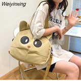 Weiyinxing Women Cute Cat Canvas Bag Female 2023 New Cartoon Shoulder Bags Student Large Messenger Bag Cat Shape Female Handbag Tote Bags