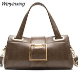 Weiyinxing Layers High Quality Oil Wax Leather Handbag Luxury Designer Women Shoulder Crossbody Bag Solid Color Female Messenger Tote Sac