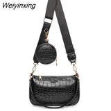 Weiyinxing chains women shoulder bags designer wide strap messenger bags luxury pu leather crossbody bag lady small purse 3 bag set