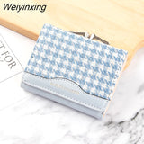 Weiyinxing New Women Wallets Lether Coin Purse for Women Cotton Plaid Fold Card Holder Daily Casual Clutch Money Mini Wallet Handbag