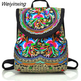 Weiyinxing National embroidery women shopping cover backpacks!Nice floral embroidered lady Bohemian Backrack Top-sale canvas backpack
