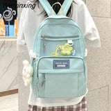 Weiyinxing Multiple Pockets Waterproof Nylon Women Backpack Female Kawaii Mesh Travel Bag Cute Schoolbag for Girl Student Bookbag