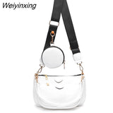 Weiyinxing chains women shoulder bags designer wide strap messenger bags luxury pu leather crossbody bag lady small purse 3 bag set