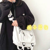 Weiyinxing Women Canvas Bag Female Buckle Zipper Messenger Bag Women High Capacity Student Solid Color Multiple Bag Travel Bag Cute Pendant