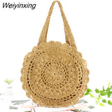 Weiyinxing Straw Bags for Women Circle Beach Handbags Summer Rattan Shoulder Bags Handmade Knitted Travel Big Totes Bag 2023 New
